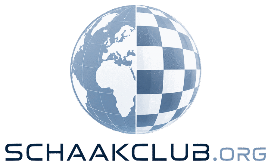 Schaakclub logo: een wereldbol, half wereldkaart en half schaakbord, met de tekst schaakclub.org
